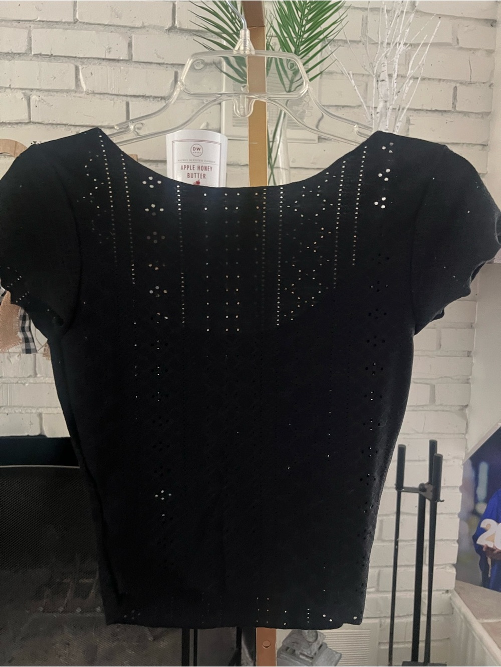 SHEIN Black Eyelet Crop Top